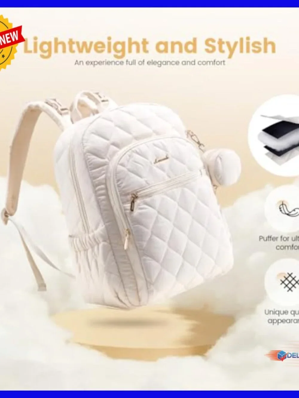 Puffer Quilted Diaper Backpack with Insulated Pockets, Changing Pad